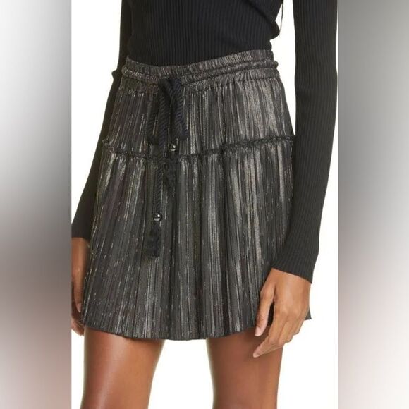 A.L.C. NWT Carter Pleated Mini Skirt Black Gold Silver Size 6 - Picture 6 of 16